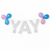 Silver Glitter "Yay" Balloon Banner Kit - Air-Filled Foil Decoration